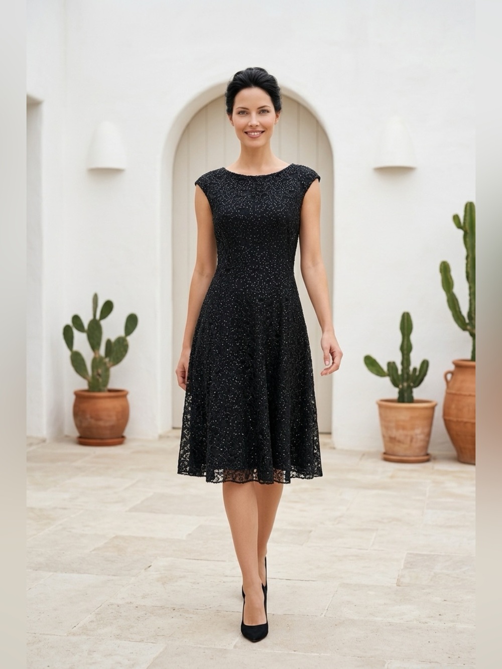 Tahari ASL Black Sparkle Lace Midi Dress size 6 - Picture 2 of 12